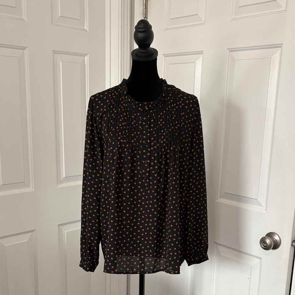 Adrianna Papell Black Blouse with Heart Design